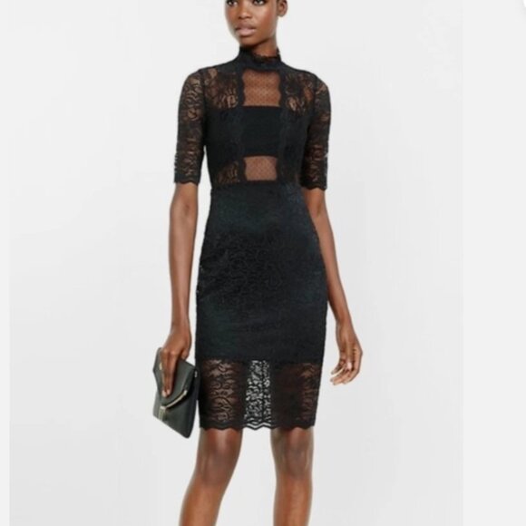 Express Elegant Sheer Black Lace Form Fitting with Bra & Slip Lining Size 8 - Picture 1 of 12